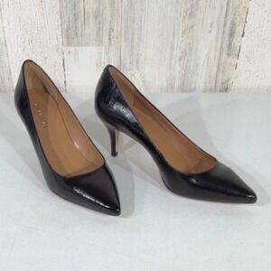 Talbots Pumps 7.5B Black Shiny Leather Pointed Toe Textured Stiletto Heel Brazil